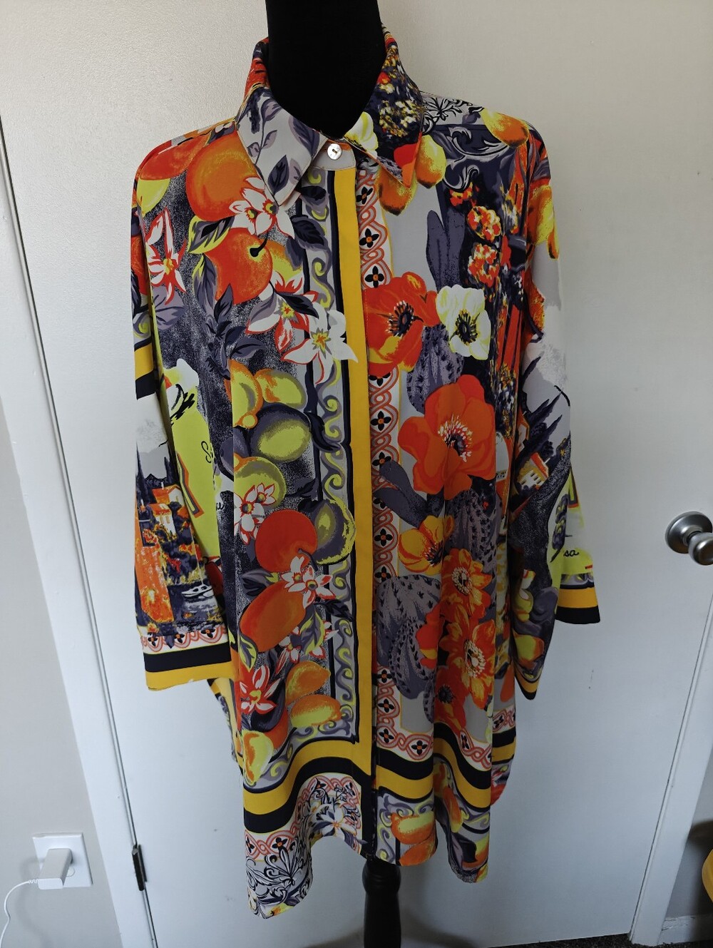 David Meister kimono Blouse multi Color Sicily 1XL VTG